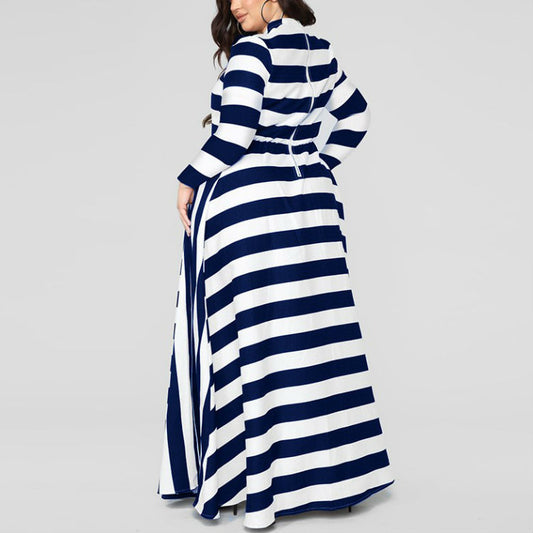 Loose Women''s Dress Plus Size Striped Woman''s Dress