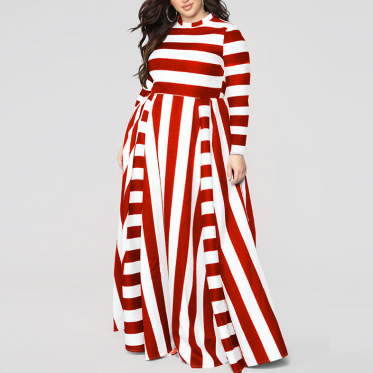 Loose Women''s Dress Plus Size Striped Woman''s Dress