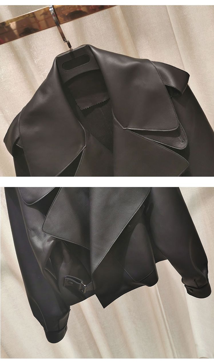 Leather Jacket Women New Outerwear Large Retro