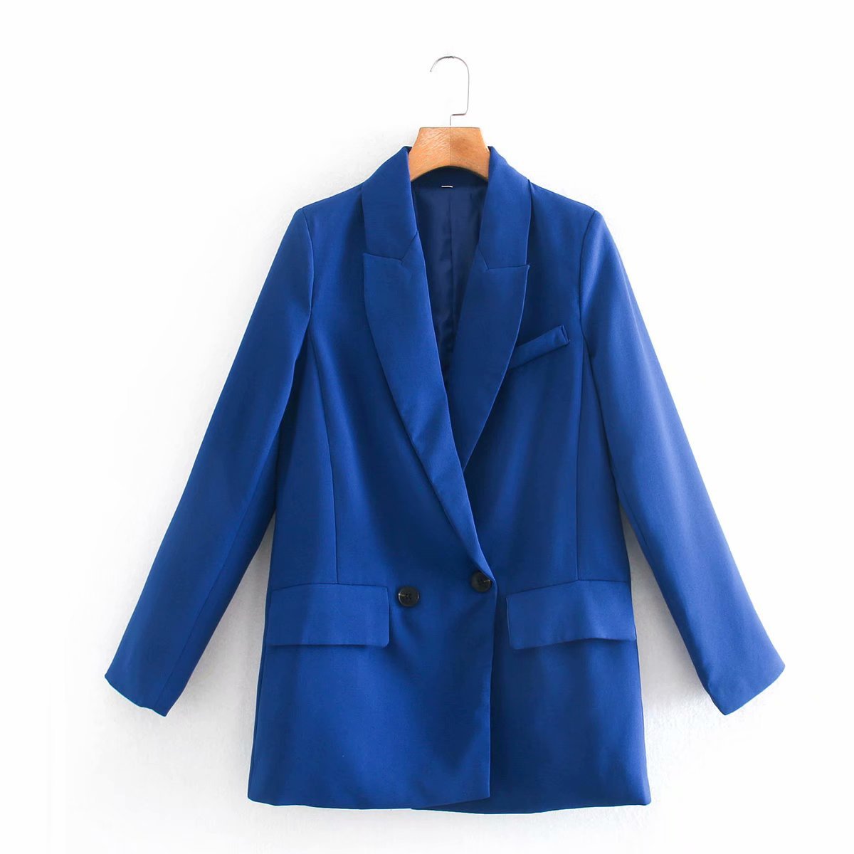 ZA Women Fashion Office Wear One Button Blazer Coat Vintage Long Sleeve Pockets Female Outerwear Chic Tops