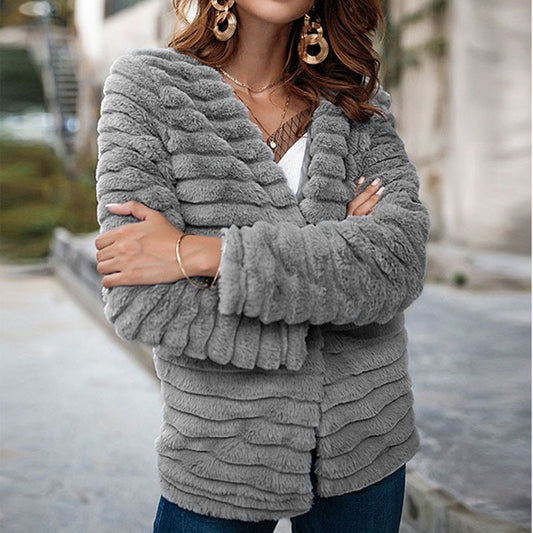 Nadafair Cardigan Fur Coat Women Long Sleeve Shaggy Autumn Winter Faux Fur Jacket 2021 Gray Rabbit Hair Outerwear Coat Female